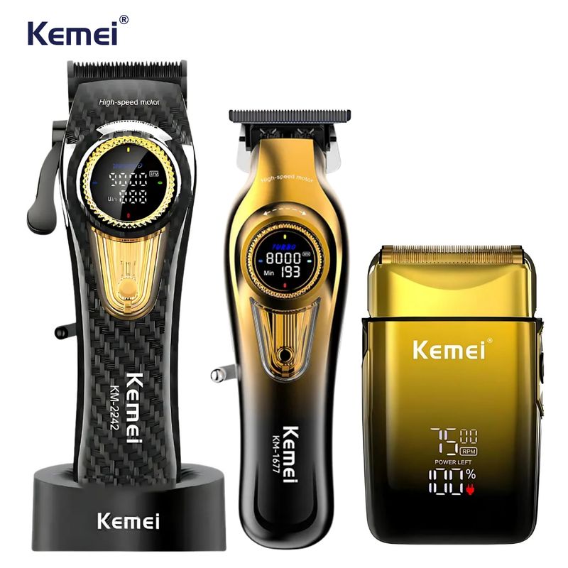 Kit Máquina de Corte Km-2242 + Acabamento Km-1677 + Shaver Km-TX10  | Kemei ®