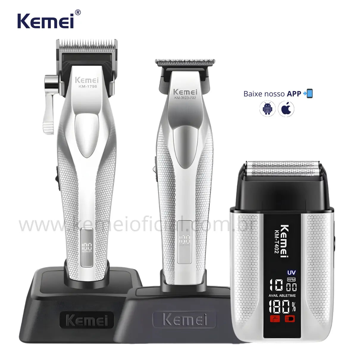 Kit Corte Km-1798 + Acabamento Km-3023 + Shaver Km-T402 | Kemei ®