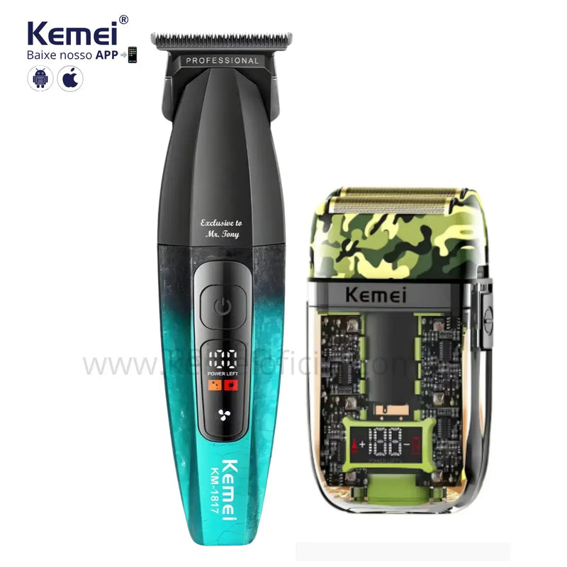Kit Profissional Máquina de Acabamento Km-1817 + Shaver Km-TX7 | Kemei ®