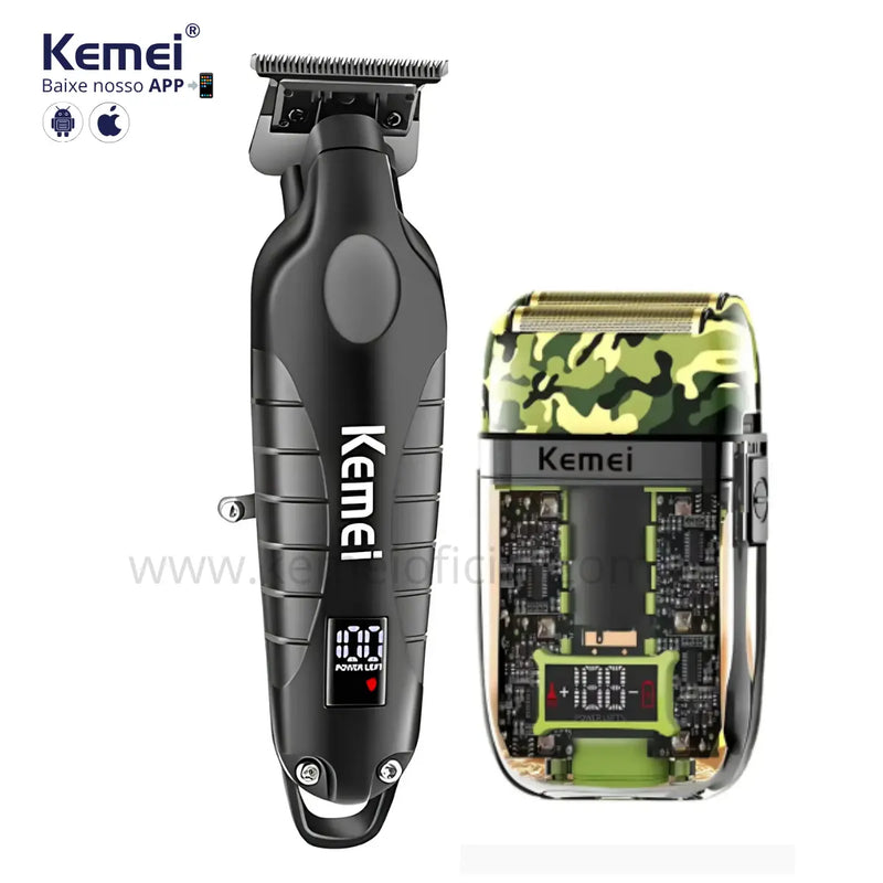 Kit Profissional Máquina de Acabamento Km-2293 + Shaver Km-TX7 | Kemei ®