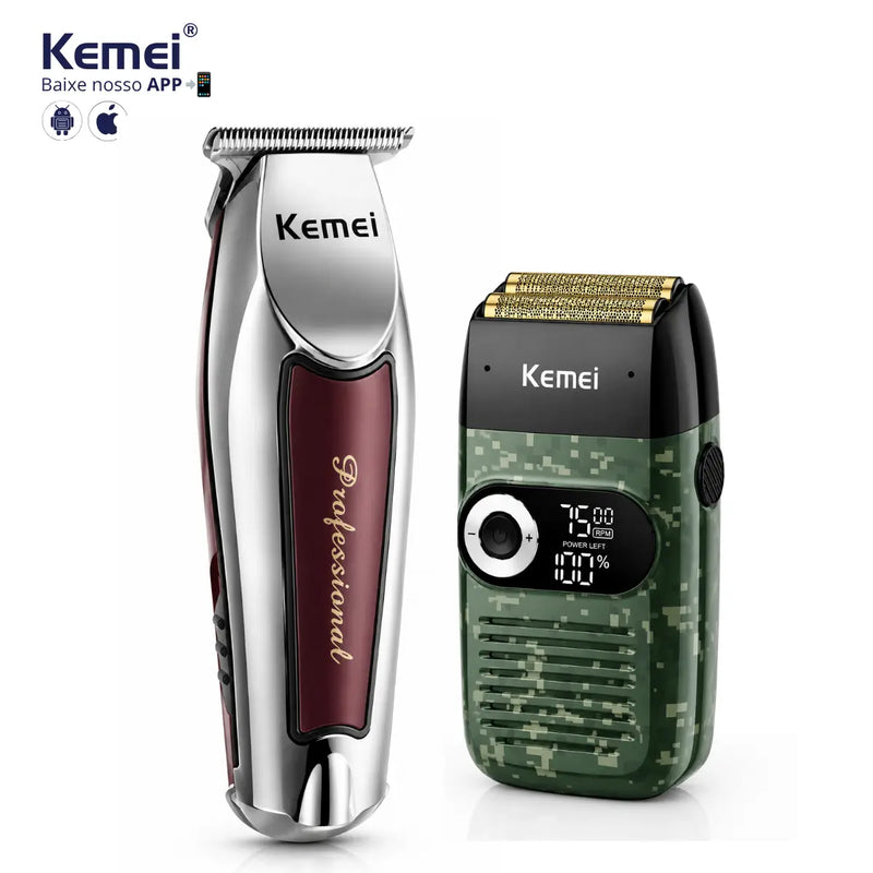 Kit Profissional Máquina de Acabamento Km-9163 + Shaver Km-2027 | Kemei ®