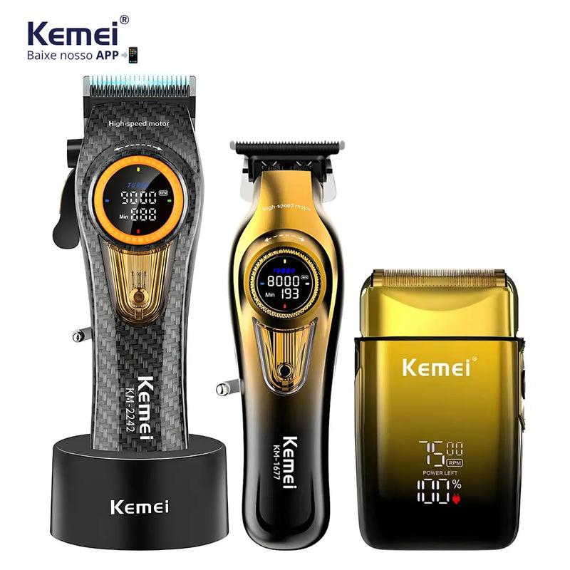 Kit Pro Máquina de Corte Km-2242 + Acabamento Km-1677 + Shaver Km-TX10  | Kemei ®