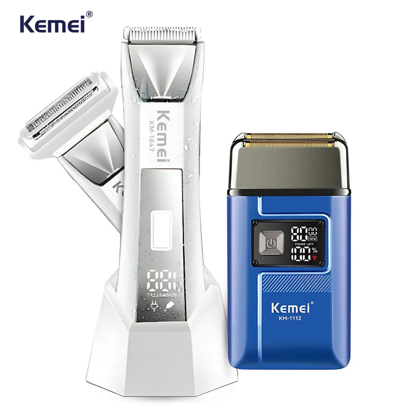 Kit Aparador Íntimo À Prova D'agua Km-1847 + Barbeador Km-1112 | Kemei ®