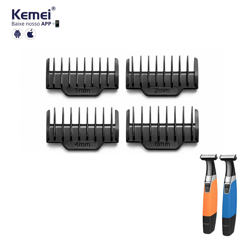 Kit 4x Pentes 1 2 4 6 mm Para Aparador de pelos KM-1910 | Kemei ®