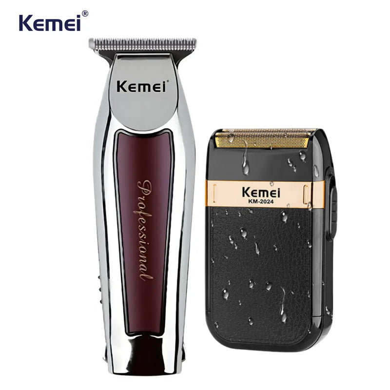 Máquina de Acabamento Km-9163 + Barbeador Elétrico Km-2024 | Kemei ®