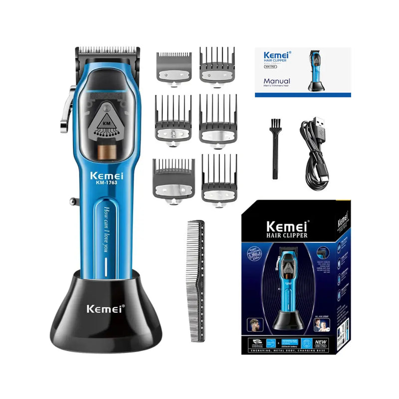 Kit Máquina de Corte com Base Km-1763 + Barbeador Elétrico Km-1112 | Kemei ®