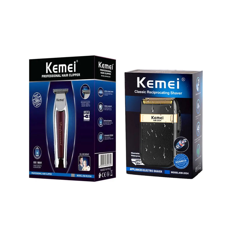 Máquina de Acabamento Km-9163 + Barbeador Elétrico Km-2024 | Kemei ®