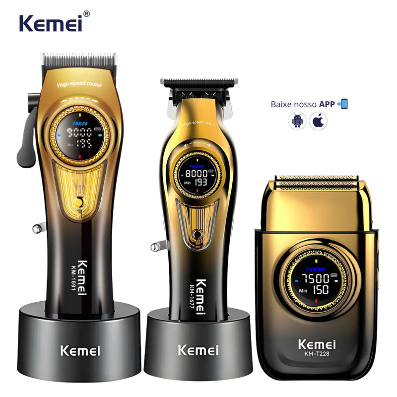 Kit Profissional Máquina de Corte + Acabamento + Shaver Km-8557 | Kemei ®