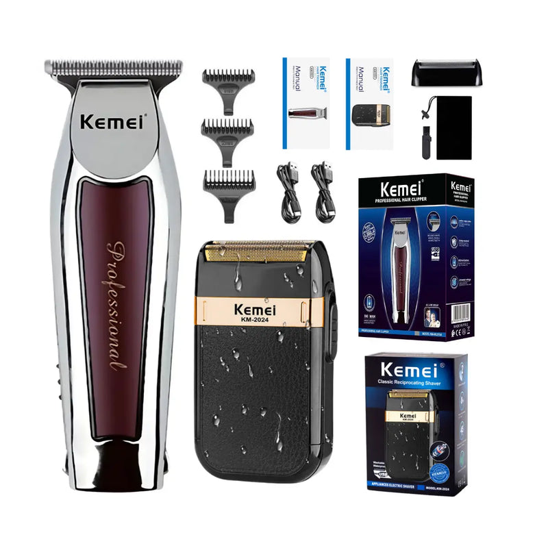 Máquina de Acabamento Km-9163 + Barbeador Elétrico Km-2024 | Kemei ®