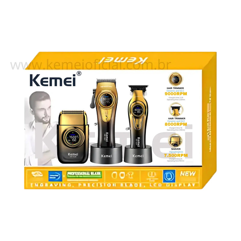 Kit Profissional Máquina de Corte + Acabamento + Shaver Km-8557 | Kemei ®