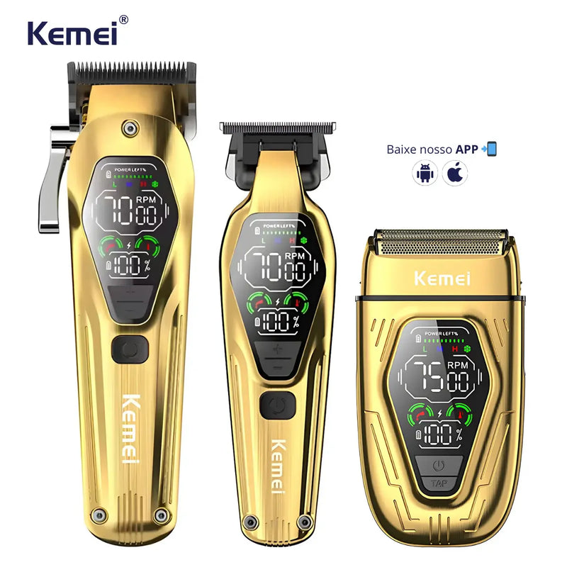 Kit Profissional Máquina de Corte + Acabamento + Barbeador Km-8551 | Kemei ®