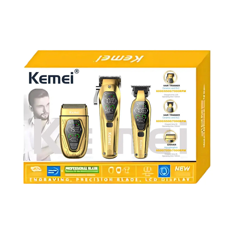 Kit Profissional Máquina de Corte + Acabamento + Barbeador Km-8551 | Kemei ®
