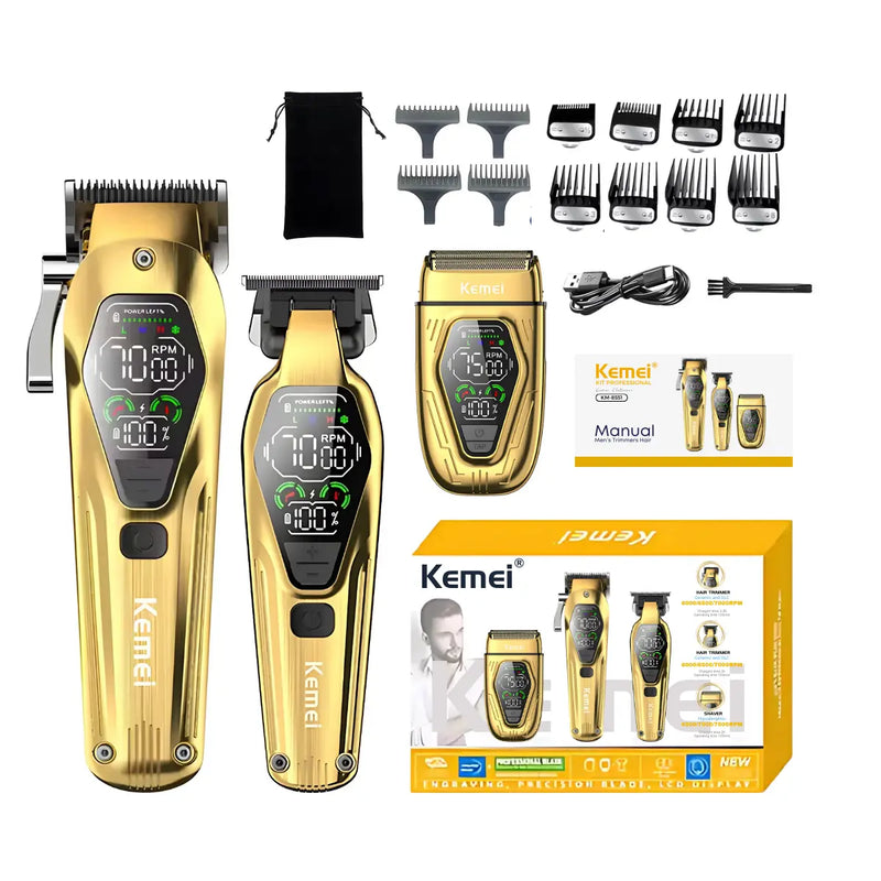 Kit Profissional Máquina de Corte + Acabamento + Barbeador Km-8551 | Kemei ®