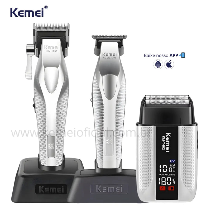 Kit Máquina de Corte Km-1798 + Acabamento Km-3023-702 + Shaver Km-T402 | Kemei ®