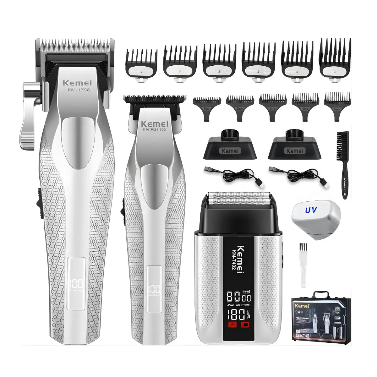 Kit Corte Km-1798 + Acabamento Km-3023 + Shaver Km-T402 | Kemei ®