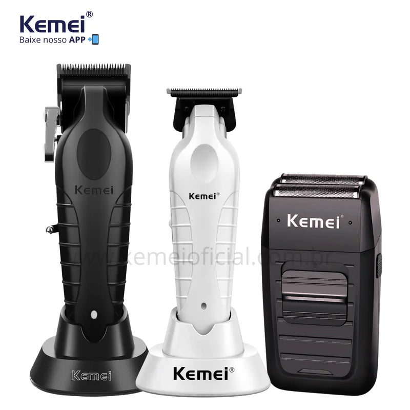 Kit Máquina de Corte Km-2296 + Acabamento Km-2299-B + Shaver Km-1102 | Kemei ®
