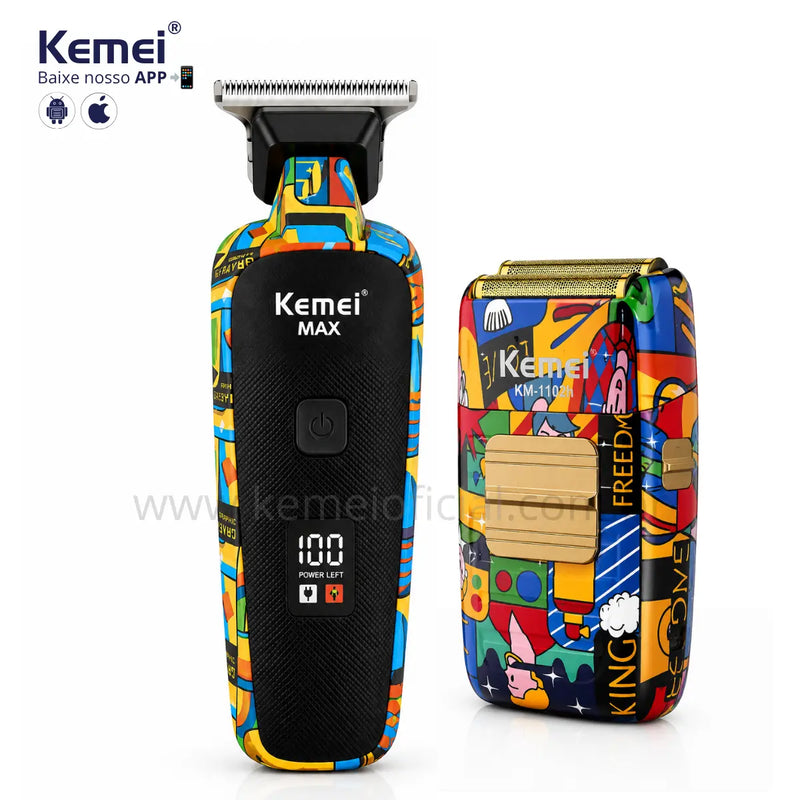 Kit Profissional Máquina de Acabamento Km-Max5090 + Shaver Km-1102H | Kemei ®