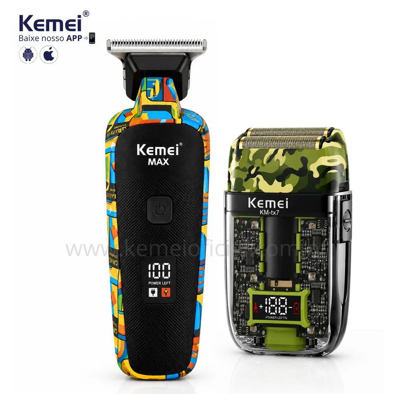 Kit Profissional Máquina de Acabamento Km-Max5090 + Shaver Km-TX7 | Kemei ®